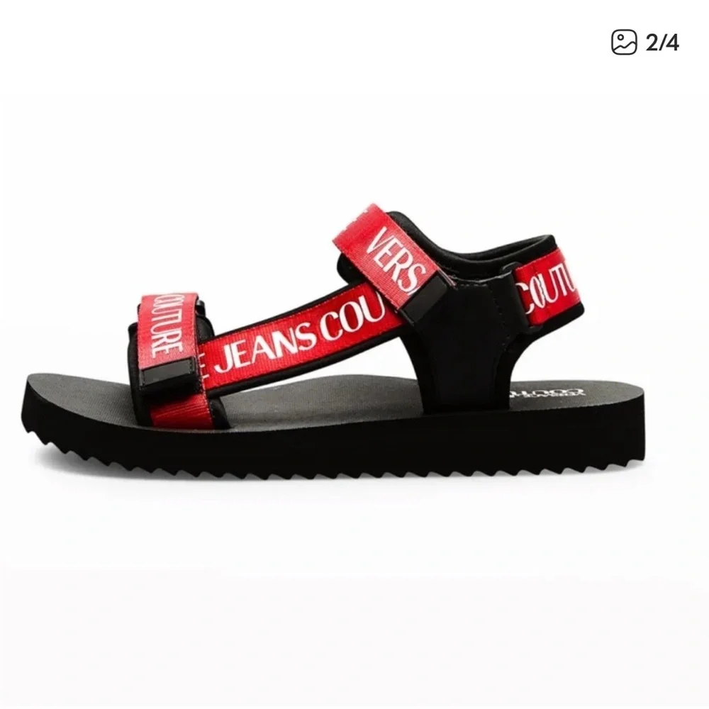 NEW size 43 Versace jeans couture red/black logo strap sandals unisex